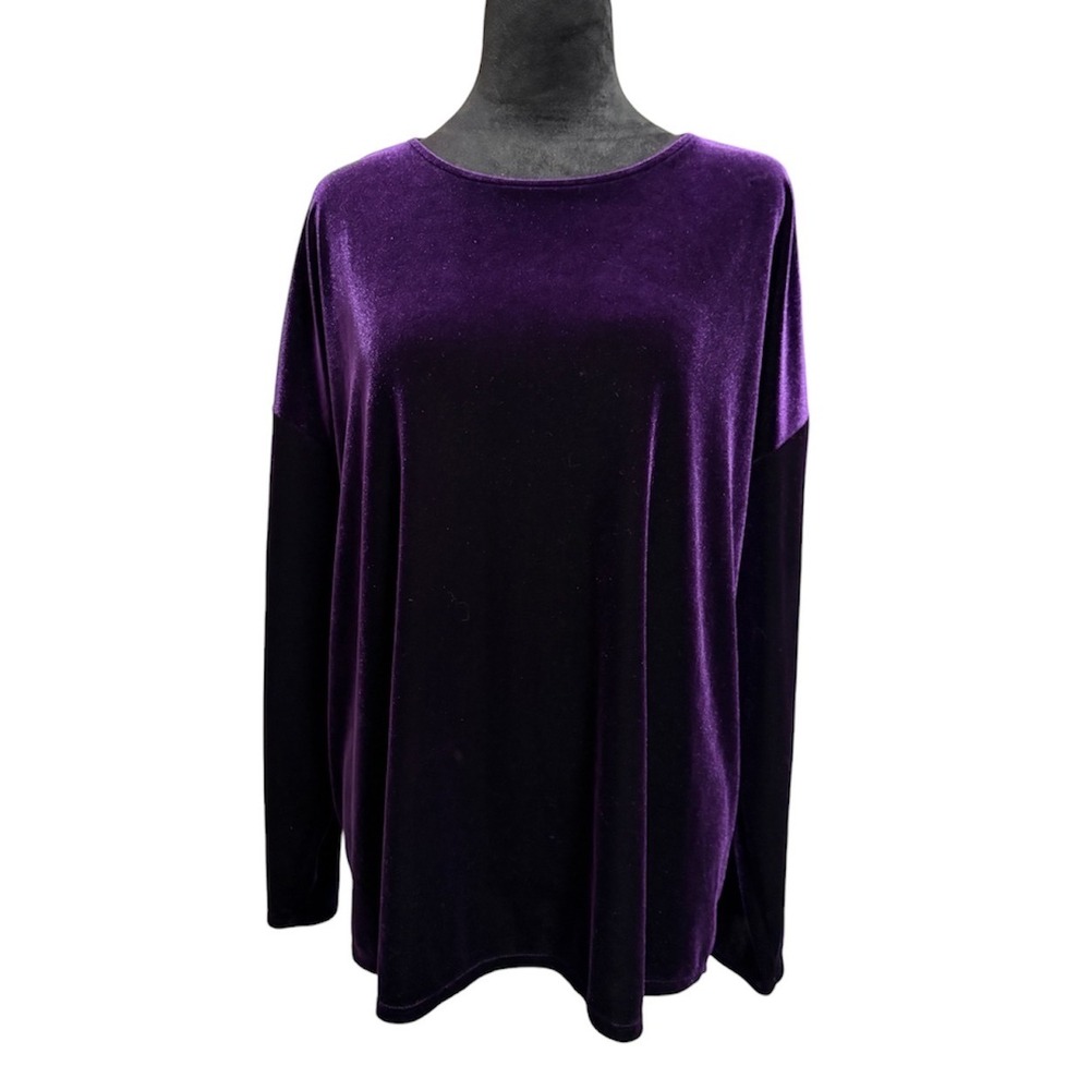 J. Jill Velvet Top Womens XL Purple Excellent Long Sleeve Crew‎ Neck Relaxed Fit